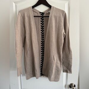 Autumn Cashmere Tan Cardigan with Black Trim